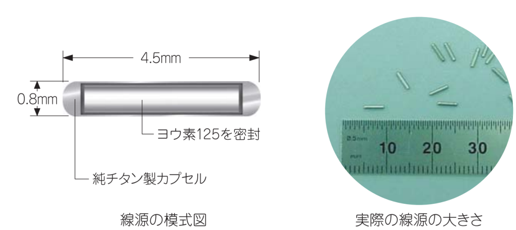 線源の模式図と実際の線源の大きさのイメージ写真