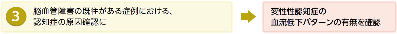 脳血管障害の既往がある症例における認知症の原因確認に変性性認知症の血流低下パターンの有無を確認