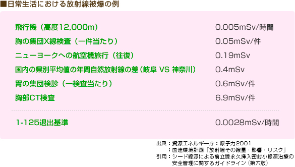 日常生活における放射線被爆の例